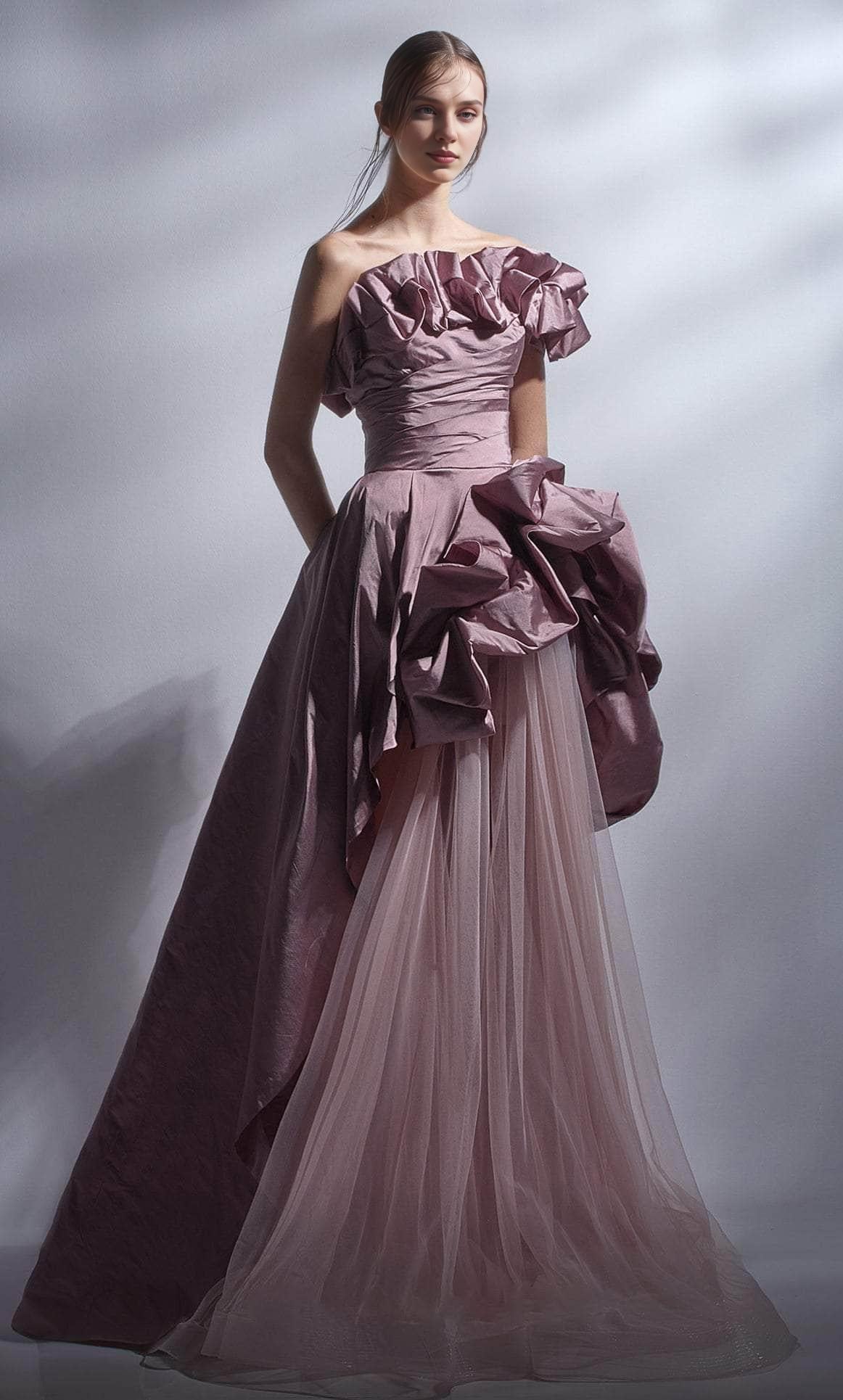 Formal Women's Dresses/ Ruffled Strapless Floor length A-line Sweep Train Evening Dress